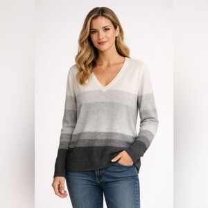 Tommy Hilfiger Women’s Cotton Blend Gray and Black Ombré V-neck Sweater